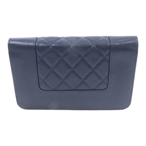 CHANEL Quilted CC SHW WOC Wallet On Chain Shoulder Bag Calfskin Leather Navy