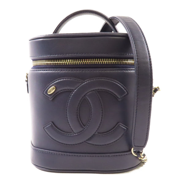CHANEL CC GHW Vanity Case 2 Way Shoulder Bag Lambskin Leather Navy