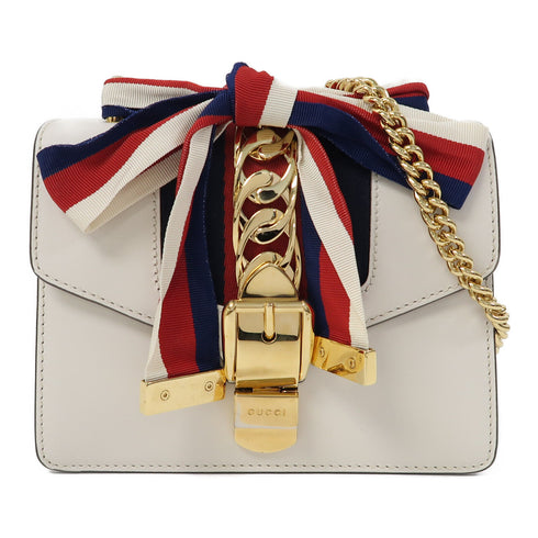 GUCCI GG Sylvie Chain Shoulder Bag 431666 Calfskin Leather White
