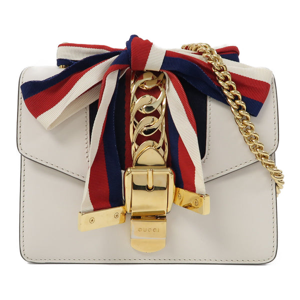 GUCCI GG Sylvie Chain Shoulder Bag 431666 Calfskin Leather White