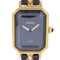 CHANEL CC Premiere L Quartz Watch Gold Plated Leather Black