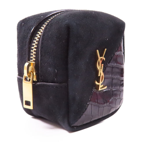 SAINT LAURENT YSL GHW Coin purse Key Case Calfskin Leather Black