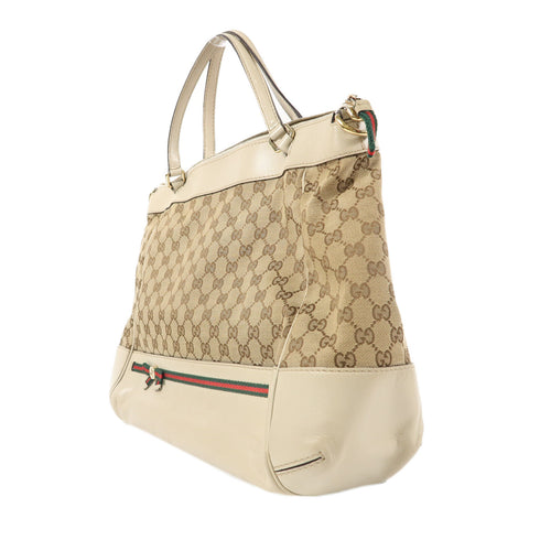 GUCCI GG GHW Mayfair Tote Bag 2 Way Bag 257349 Canvas/Leather Beige/Brown