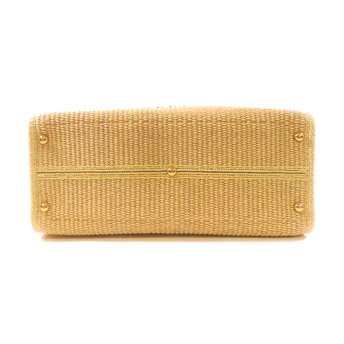 FENDI GHW Sunshine Medium Tote 2 Way Shoulder Bag 8BH386 AAYV Woven Straw Beige