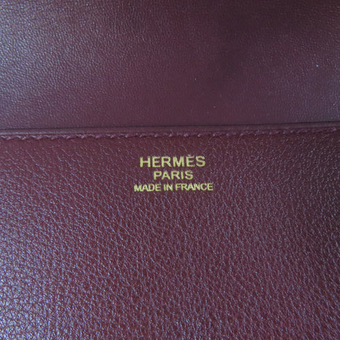 HERMES GHW Pochette Fortunio Clutch Bag Evercolor Leather Bordeaux