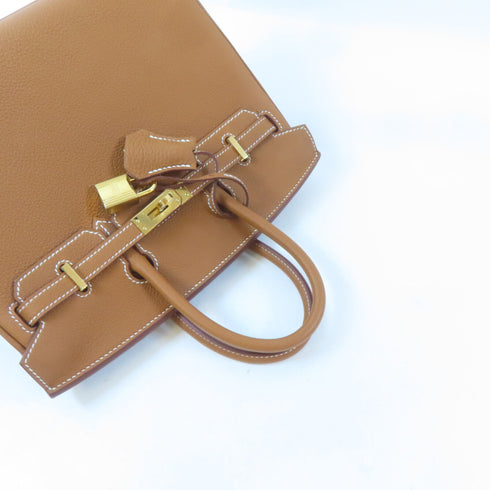 HERMES GHW Birkin 25 Handbag Togo Leather Gold Brown