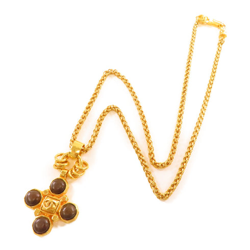 CHANEL CC Necklace Metal Gold Brown