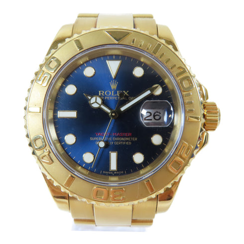 ROLEX Yacht Master Automatic Watch #16628 18K Yellow Gold Navy