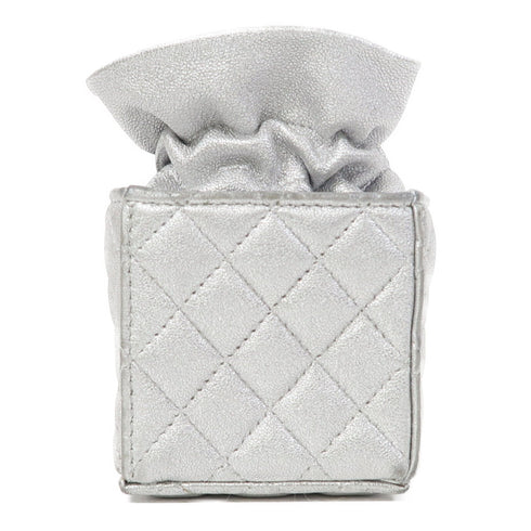 CHANEL CC SHW Micro Drawstring Bucket Bag Shoulder Bag Lambskin Leather Sliver