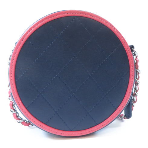 CHANEL Quilted CC SHW Chain Shoulder Bag Lambskin Leather Navy/Pink
