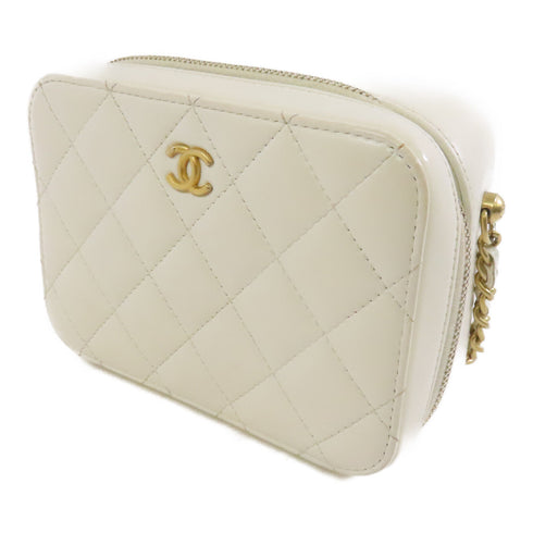 CHANEL Quilted CC GHW Camera Case Chain Shoulder Bag Lambskin Leather White