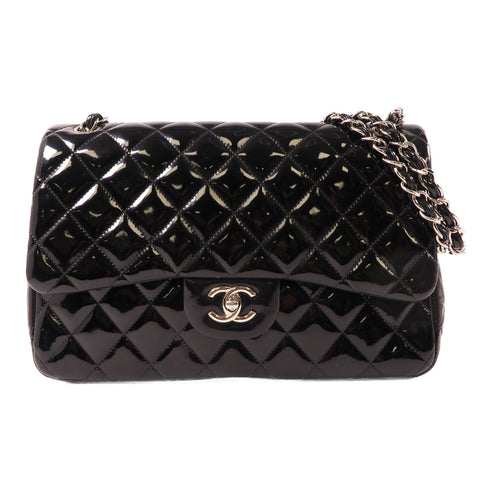 CHANEL Quilted CC SHW Chain Shoulder Bag Lacquer Leather Black