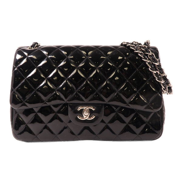 CHANEL Quilted CC SHW Chain Shoulder Bag Lacquer Leather Black
