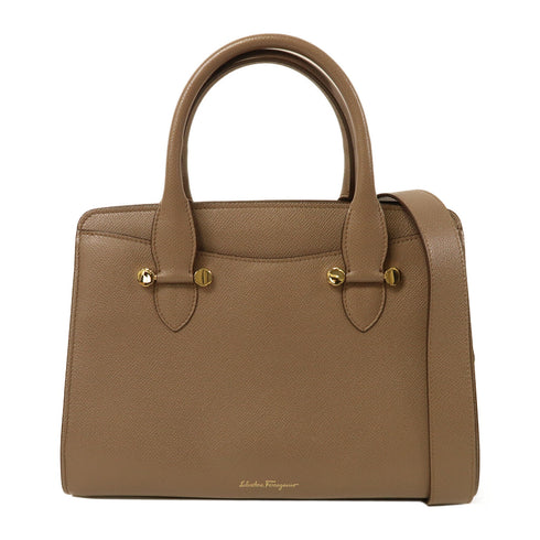 Salvatore Ferragamo GHW 2 Way Shoulder Bag Handbag Calfskin Leather Brown