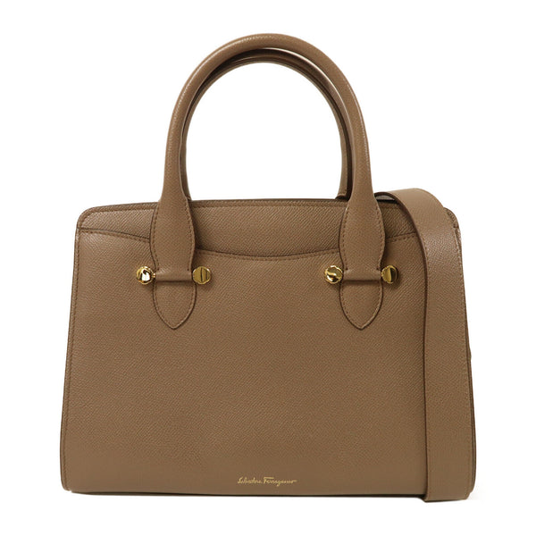 Salvatore Ferragamo GHW 2 Way Shoulder Bag Handbag Calfskin Leather Brown