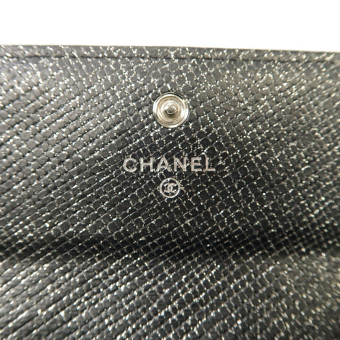 CHANEL Quilted CC SHW Long Wallet Canvas Silver