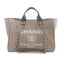 CHANEL CC SHW Deauville 2 Way Shoulder Tote Bag Canvas Grey Pink