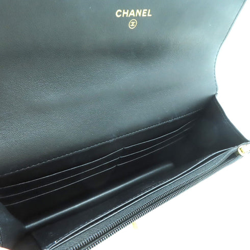 CHANEL Quilted CC GHW Top Handle Wallet On Chain Shoulder Handbag Lambskin Black