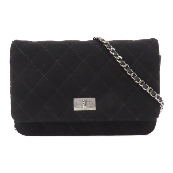 CHANEL Quilted CC SHW 2.55 WOC Wallet On Chain Shoulder Bag Canvas Black