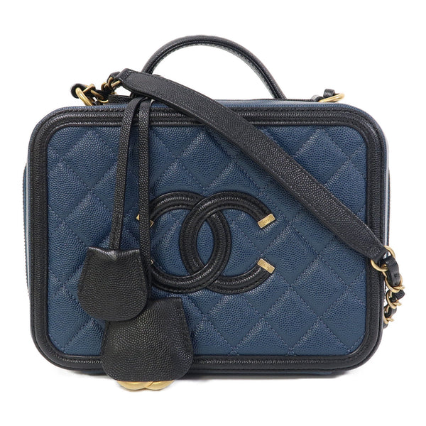 CHANEL Quilted CC GHW Chain Shoulder Bag Calfskin Leather Blue v1