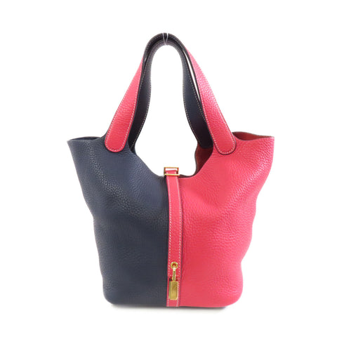 HERMES PHW Picotin MM Tote Bag Taurillon Clemence Leather Navy Red