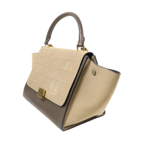 CELINE GHW Trapeze 2 Way Shoulder Bag Handbag Calfskin Leather Beige