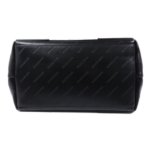 BALENCIAGA SHW Navy Cabas Logo Tote Bag 339933 Calfskin Leather Black