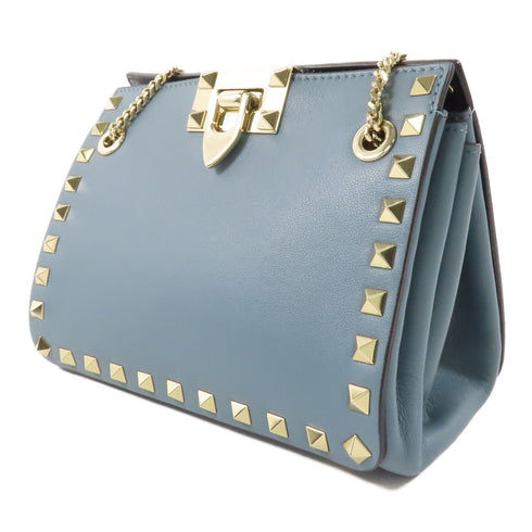 Valentino GHW Chain Shoulder Bag Calfskin Leather Blue