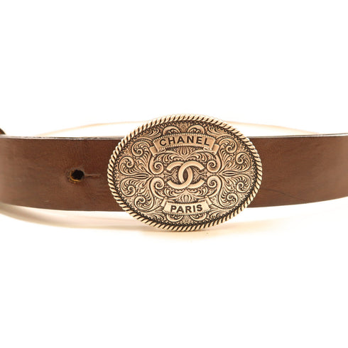 CHANEL CC SHW Belt Calfskin Leather Marron Brown