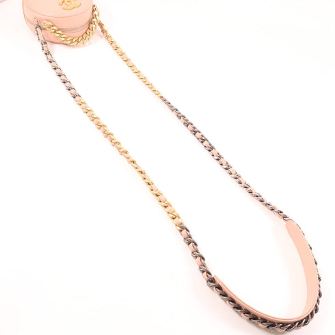 CHANEL CC Round Clutch 19 2 Way Shoulder Bag Handbag Lambskin Leather Pink