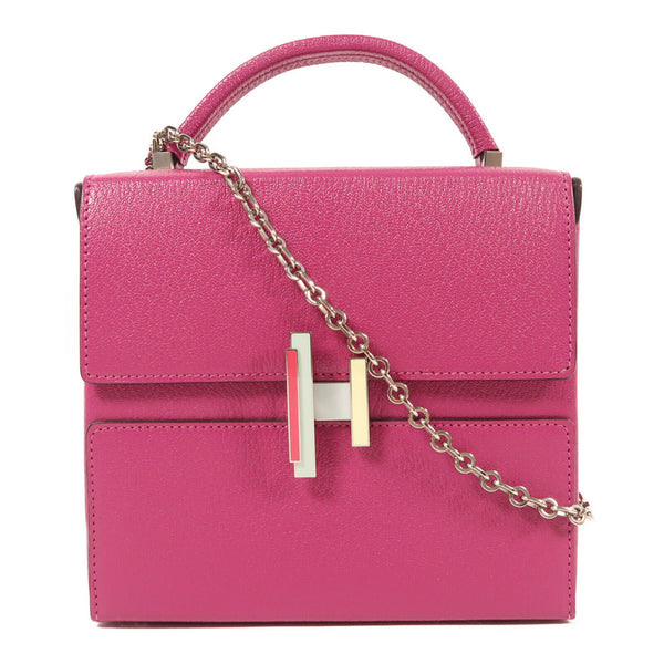 HERMES PHW Cinhetic 2 Way Chain Shoulder Bag Chevre Leather Rose Pourpre