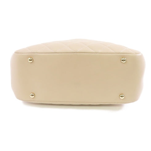 CHANEL Quilted CC GHW 2 Way Shoulder Bag Handbag Leather Beige