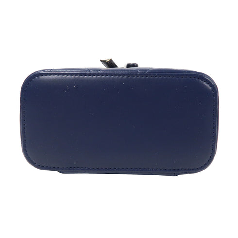 CHANEL Quilted CC SHW Jewelry Box Clutch Bag Handbag Lambskin Lather Blue