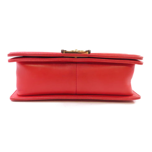 CHANEL GHW Boy Chanel 25cm Chain Shoulder Bag Calfskin Leather Red