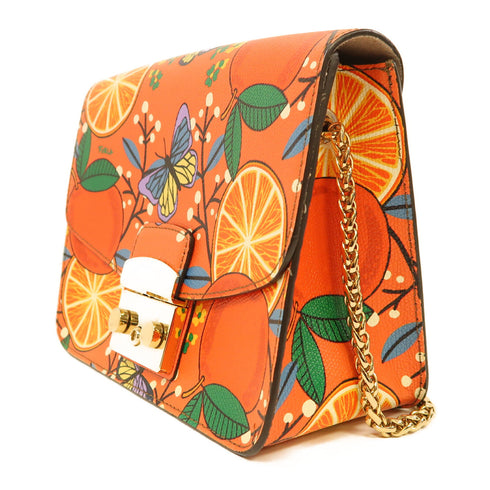 Furla GHW Shoulder Bag Calfskin Leather Red