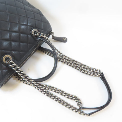 CHANEL Quilted CC SHW Chain Tote 2 Way Shoulder Bag Leather Black