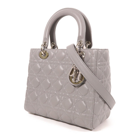 Christian Dior CD SHW Lady Dior 2 Way Bag 18-MA-1116 Lambskin Leather Grey