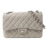 CHANEL Quilted CC SHW Classic Jumbo Chain Shoulder Bag Calfskin Leather Grey