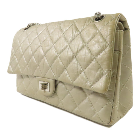 CHANEL CC SHW 2.55 Medium Chain Shoulder Bag Calfskin Leather Silver