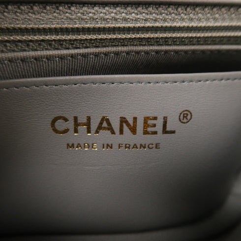 CHANEL Quilted CC GHW Mini Flap Chain Shoulder Bag Calfskin Leather Light Grey