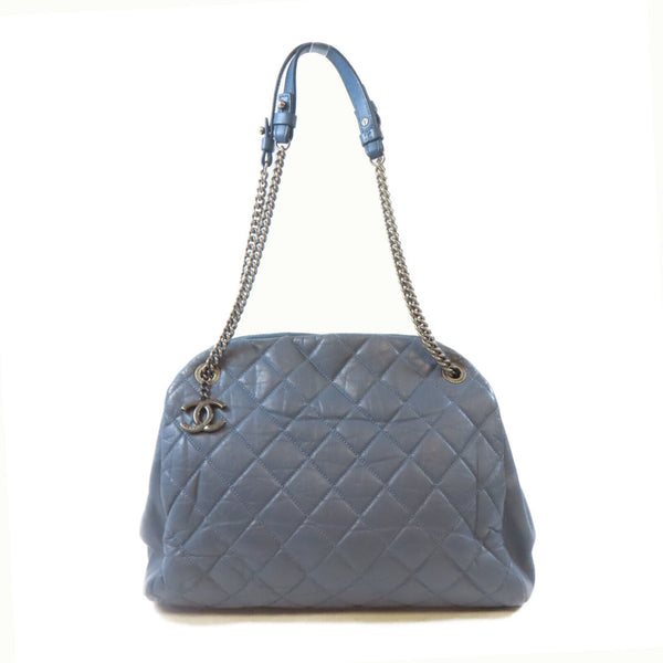 CHANEL Quilted CC Chain Shoulder Handbag Calfskin Leather Blue