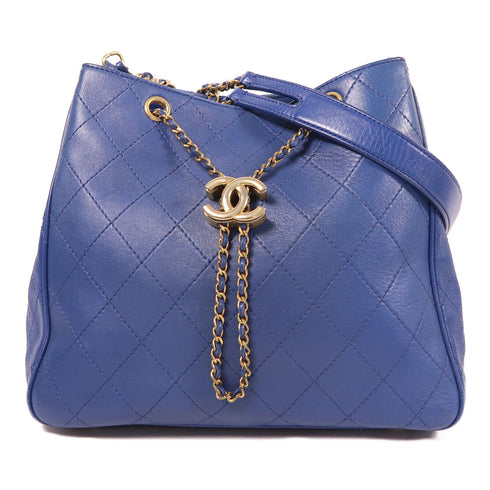CHANEL CC GHW Shoulder Bag Calfskin Leather Blue