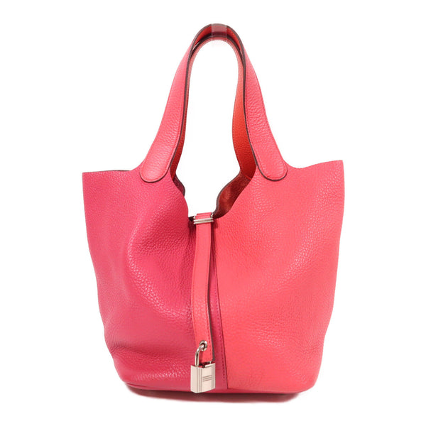 HERMES PHW Picotin MM Hand Bag Clemence Leather Rose Extreme/Rose De Coeur
