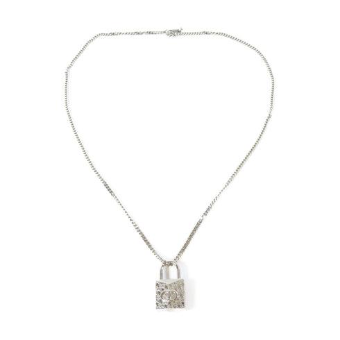 Christian Dior CD SHW Lock Necklace Metal Silver