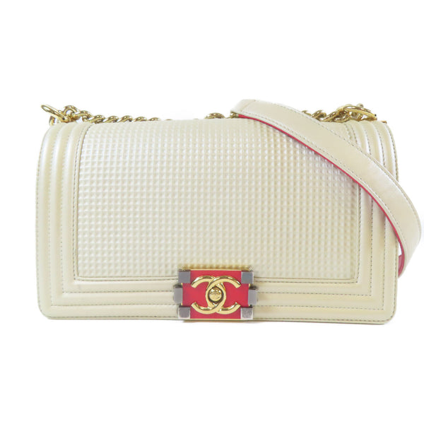 CHANEL CC GHW Chanel Boy Chain Shoulder Calfskin Leather Beige