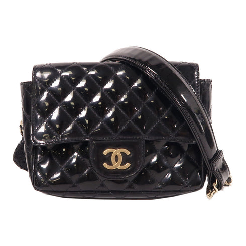 CHANEL CC GHW Chain Shoulder Bag Patent Leather Black