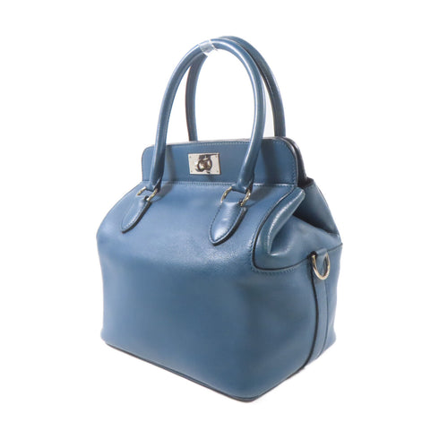 HERMES PHW Toolbox 2 Way Shoulder Handbag Swift Leather Bleu Agate Blue