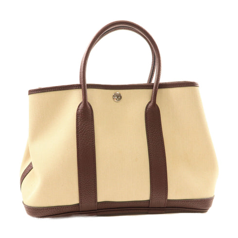 HERMES SHW Garden Party TPM Tote Bag Canvas Stamp Y White/Brown