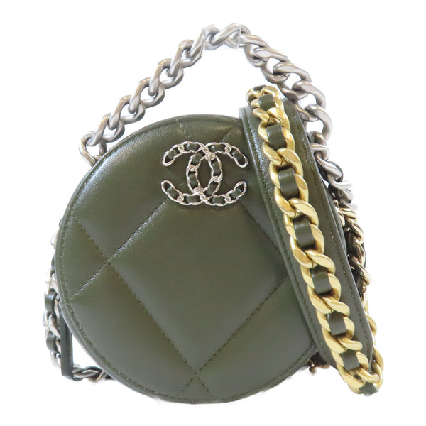 CHANEL Quilted CC Round Clutch 19 2way Chain Shoulder Bag AP0945 Lambskin Green