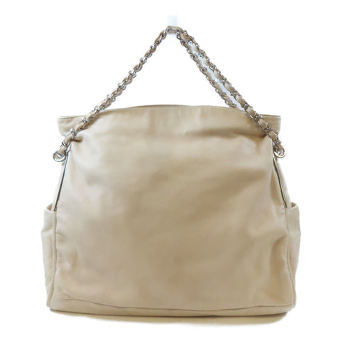 CHANEL CC SHW Shoulder Bag Lambskin Leather Beige